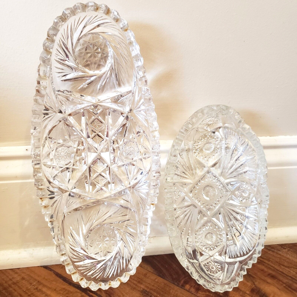 American Brilliant Cut Glass Dish lot Candy Trinket Pinwheel Whirling Hobstar